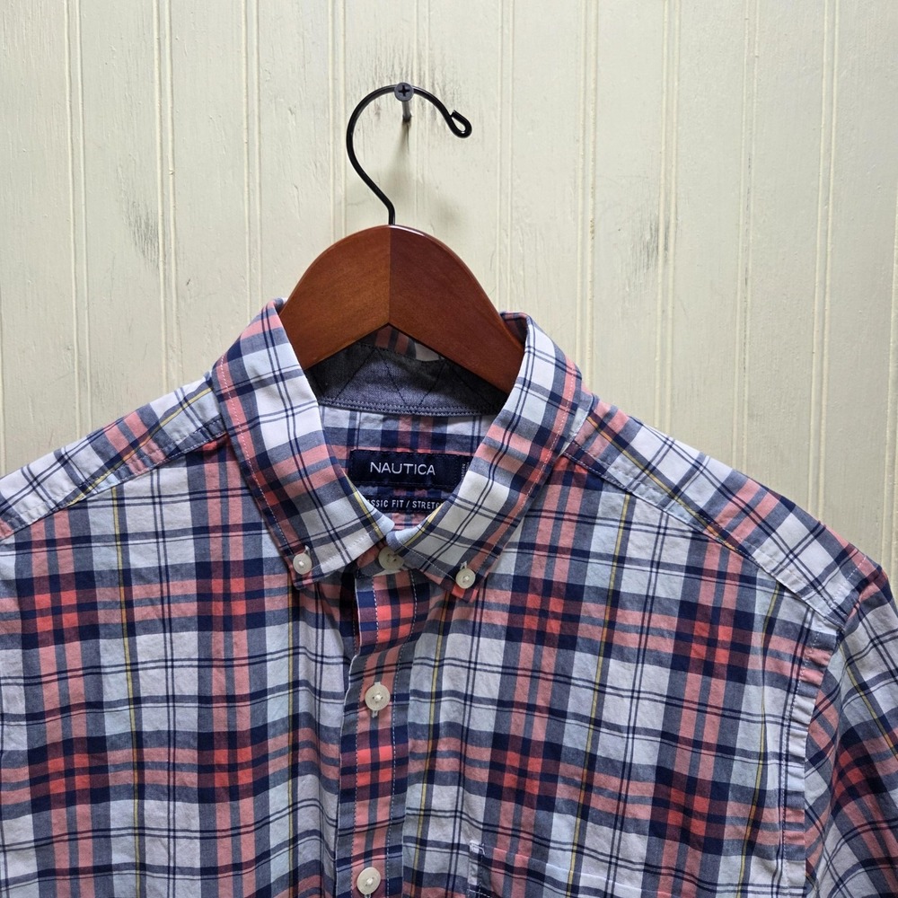 Nautica Shirt Mens Medium Multicolor Plaid Short Sleeve Button-Down Stretch